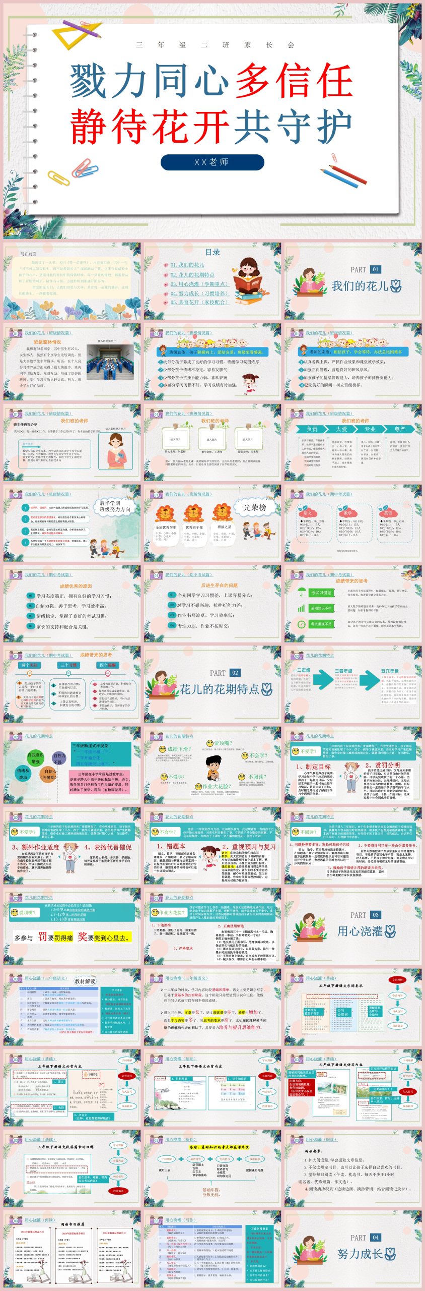 图片[1]-【三年级下期中语文家长会】【戮力同心多信任，静待花开共守护】“含讲稿”64页PPT-彤彤教务资料网