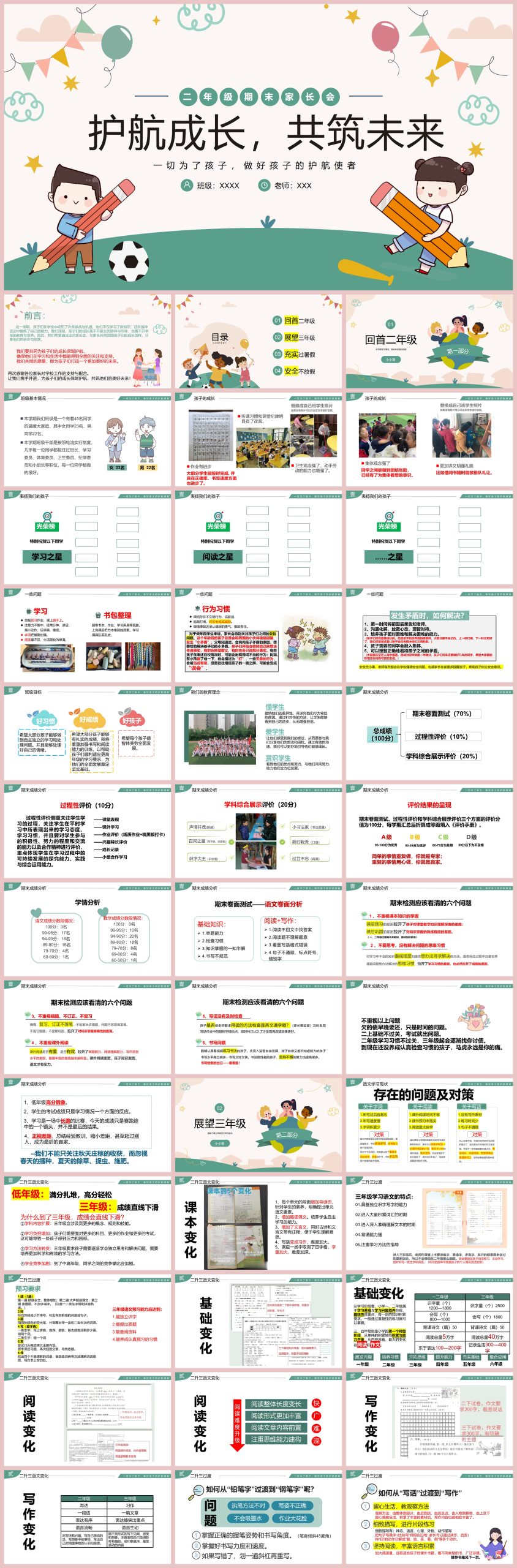 图片[1]-二年级下语文【护航成长，共筑未来】期末家长会“含讲稿”65页PPT-彤彤教务资料网