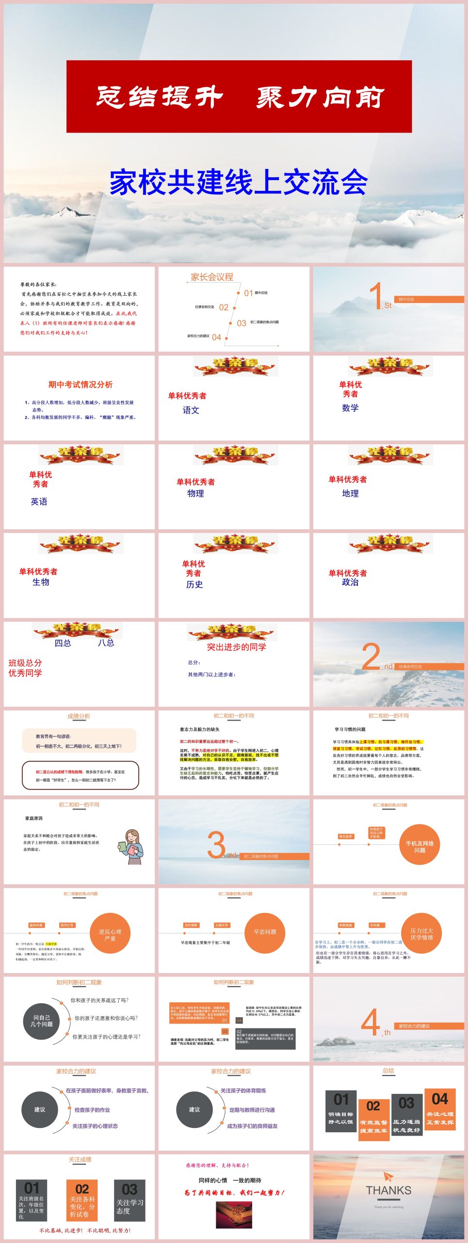 图片[1]-初二期中家长会总结提升 聚力向前“含讲稿”36页PPT-彤彤教务资料网