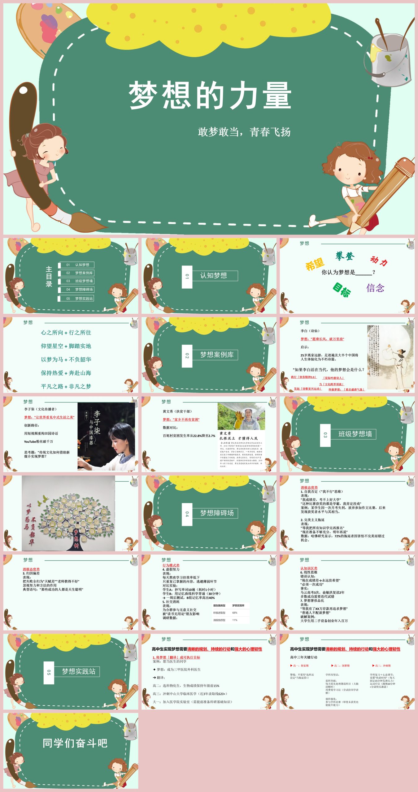 敢梦敢当，青春飞扬：梦想的力量主题班会20页PPT-彤彤教务资料网