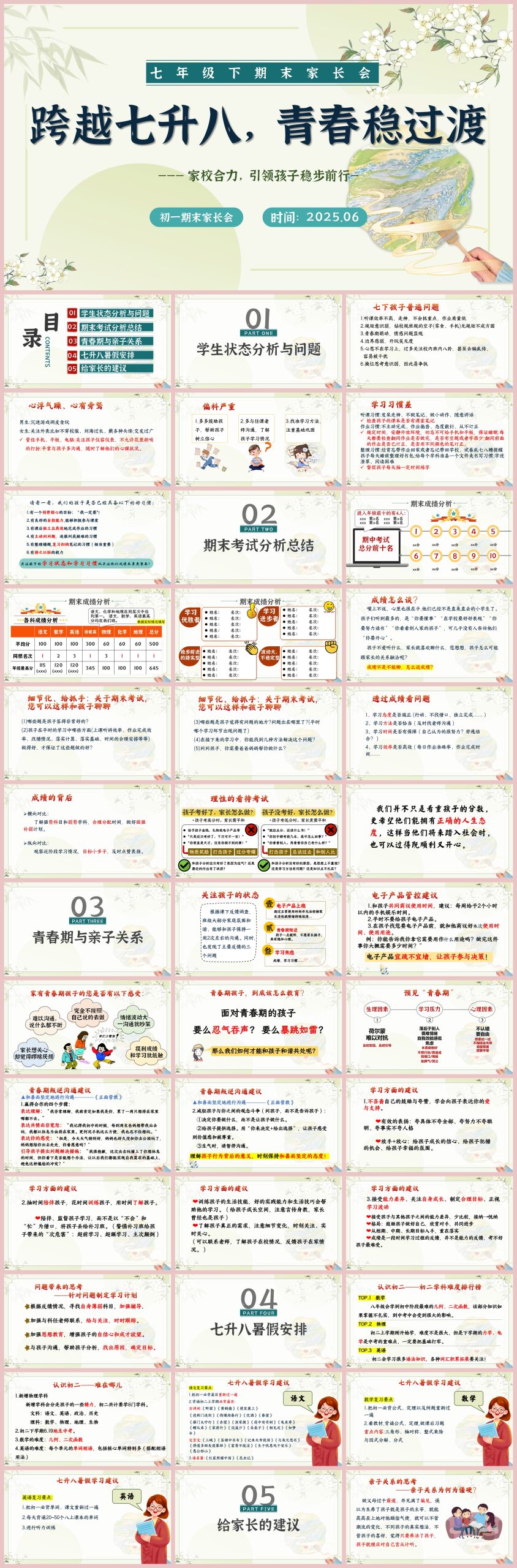 图片[1]-初一下七升八期末家长会-跨越七升八，青春稳过渡含讲稿-彤彤教务资料网